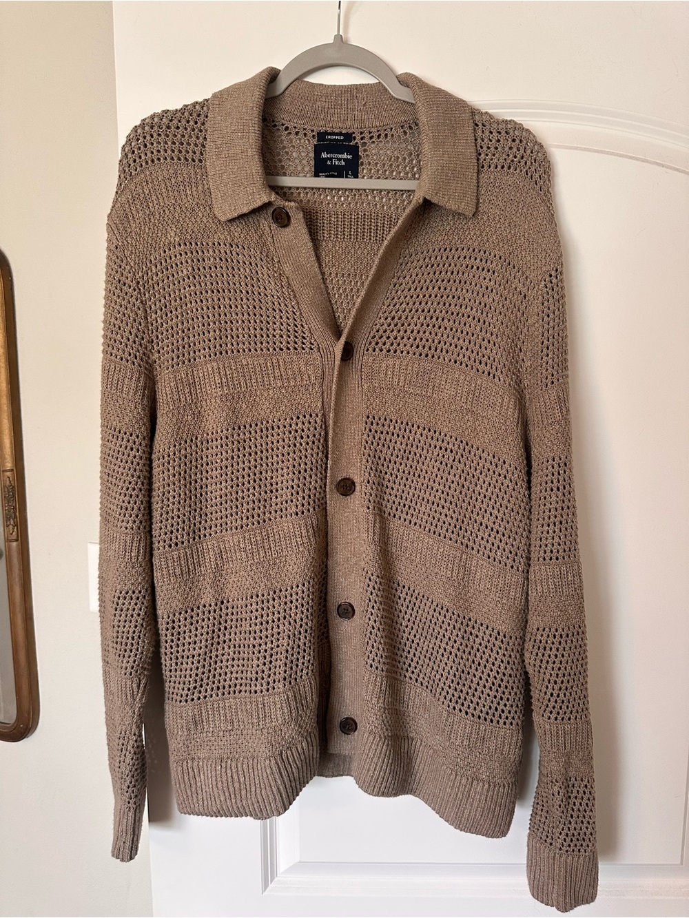 Abercrombie & Fitch Men's Taupe Open-Knit Button Cardigan L